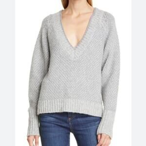 Veronica Beard Grey V Neck Knit Mirnie Metallic Sweater XS
